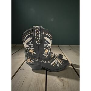 Dingo Black Embroidered Western Ankle Boots Women’s 9.5 Leather Floral